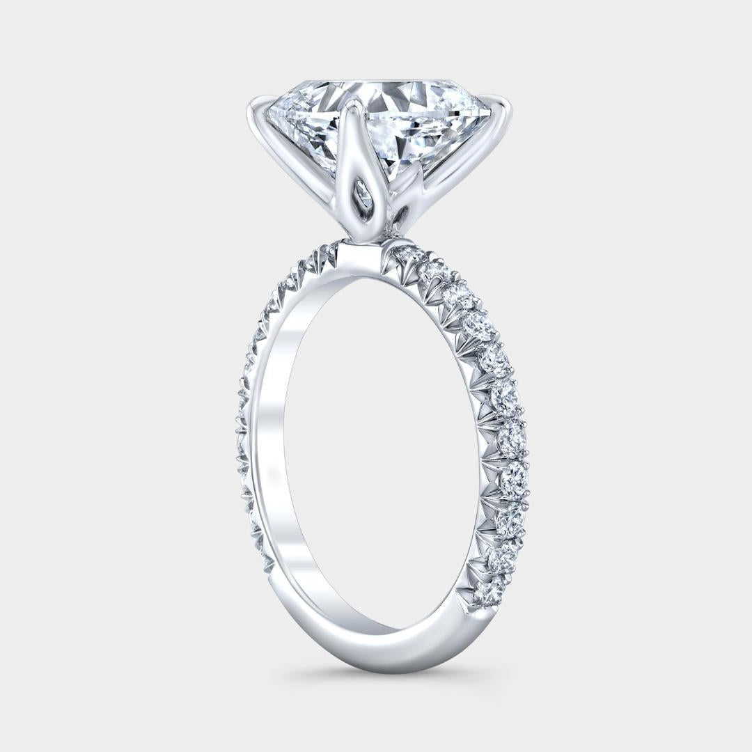 Cushion Diamond Tulip French Pave Platinum Engagement Ring