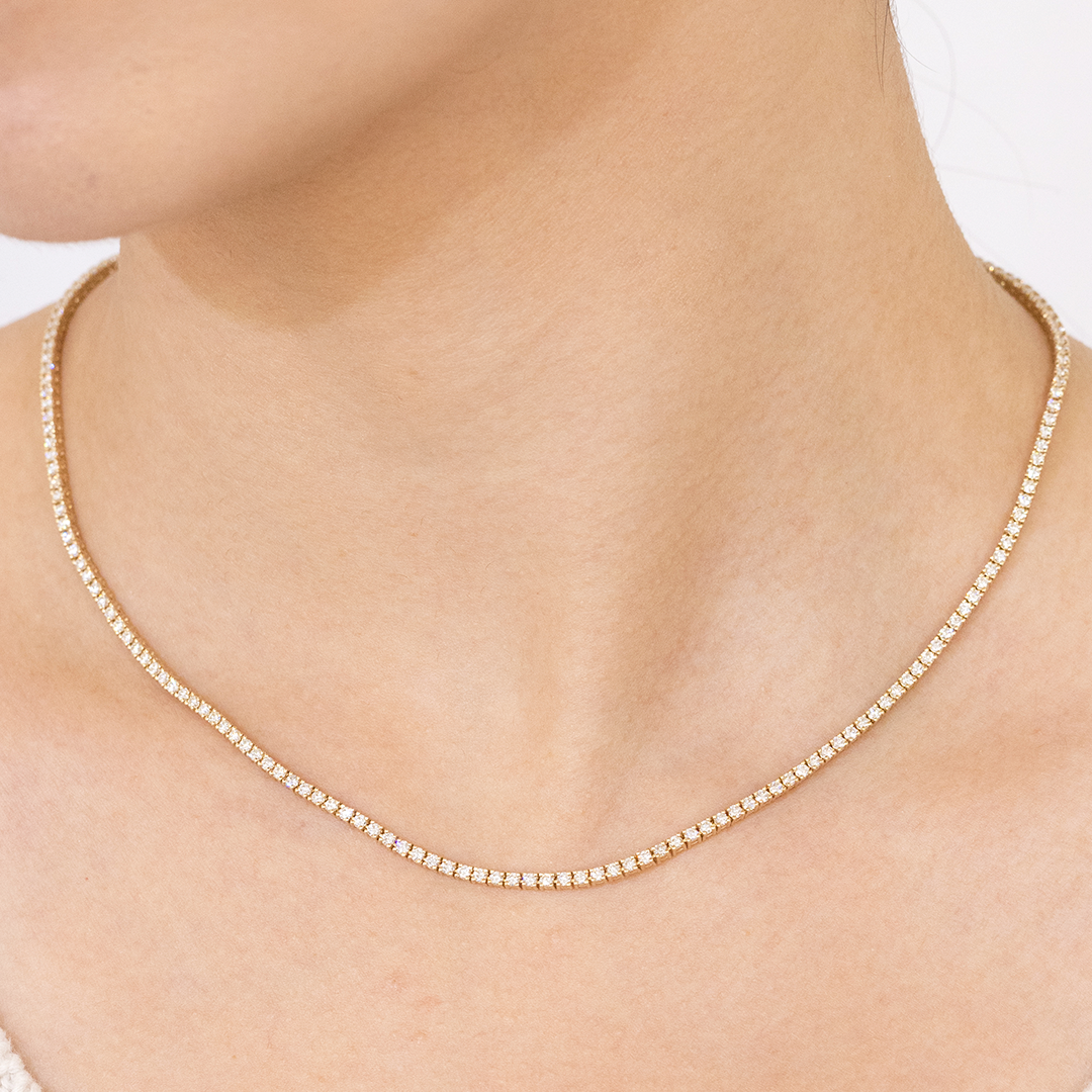 4ct Round Diamond Petite Choker Yellow Gold Tennis Necklace in 14k Yellow Gold