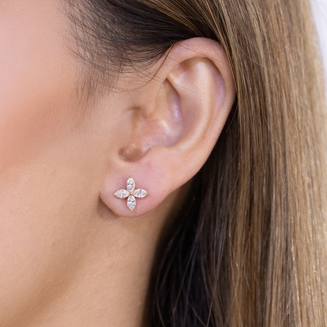 1ct Marquise Diamond La Fleur Stud White Gold Earrings in 18k White Gold
