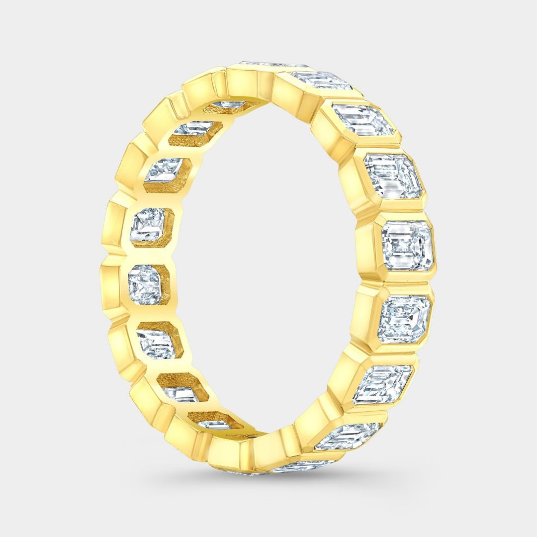 2.75ct Emerald Cut Diamond Bezel Set Yellow Gold Eternity Band in 14k yellow gold