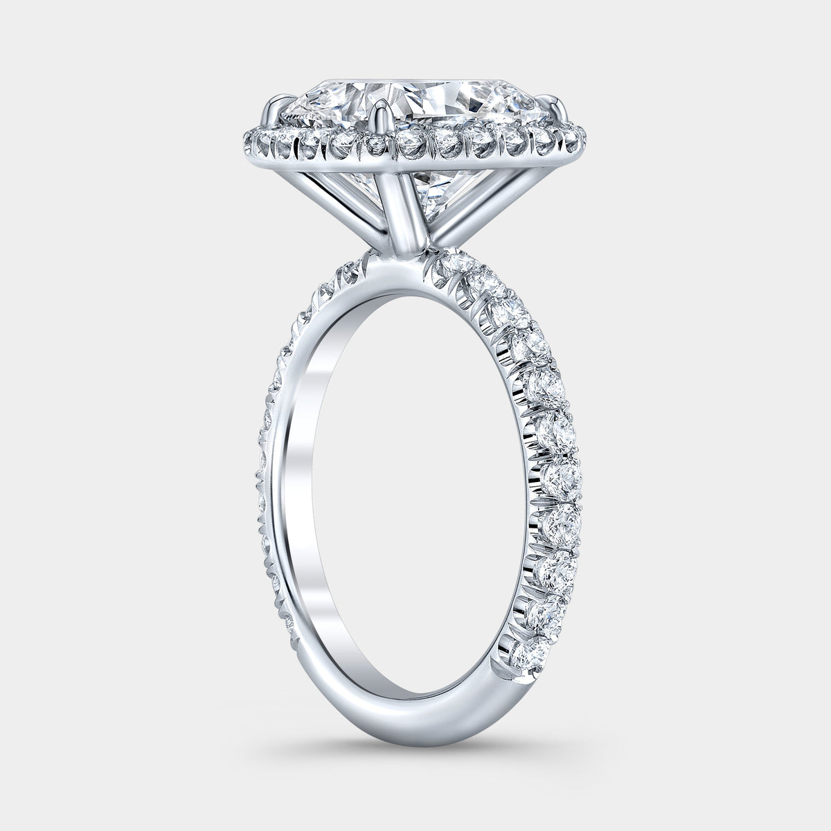 Cushion Cut Halo with U Pave Platinum Engagement Ring