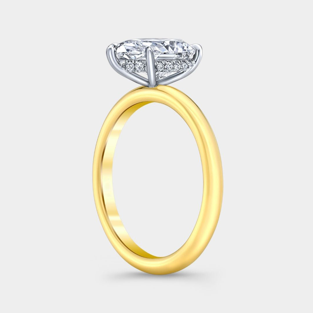 2.09ct Lab Grown Pear Shape Diamond Hidden Halo Solitaire Yellow Gold and Platinum Engagement Ring