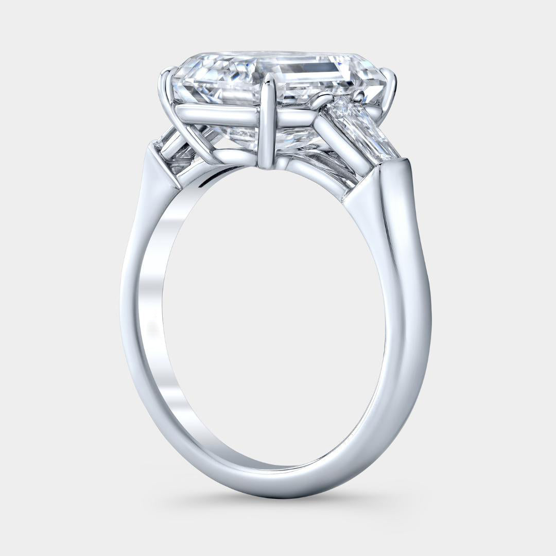 Emerald Diamond Three Stone Tapered Baguette Platinum Engagement Ring