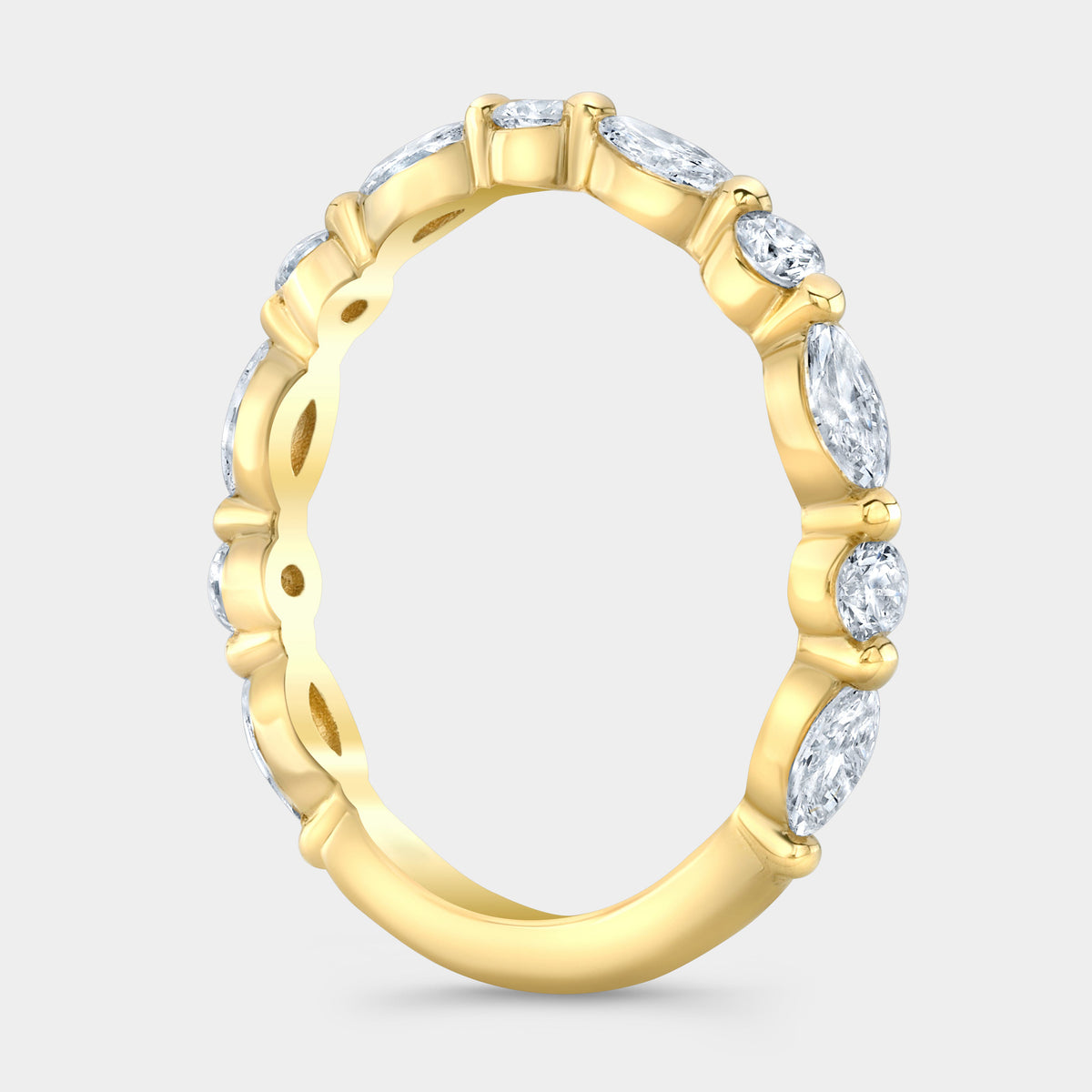 0.50ct Round And Marquise 3/4 Way Diamond Yellow Gold Wedding Band