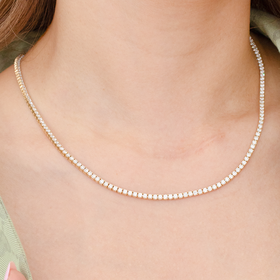 8ct Round Natural Diamond Yellow Gold Tennis Necklace in 14k Yellow Gold