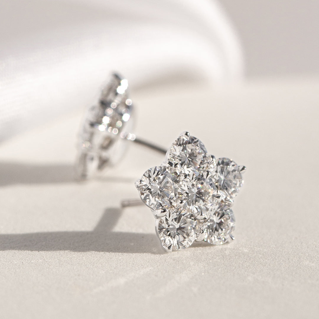 2ct Round Diamond Petite La Fleur Stud White Gold Earrings in 18k White Gold