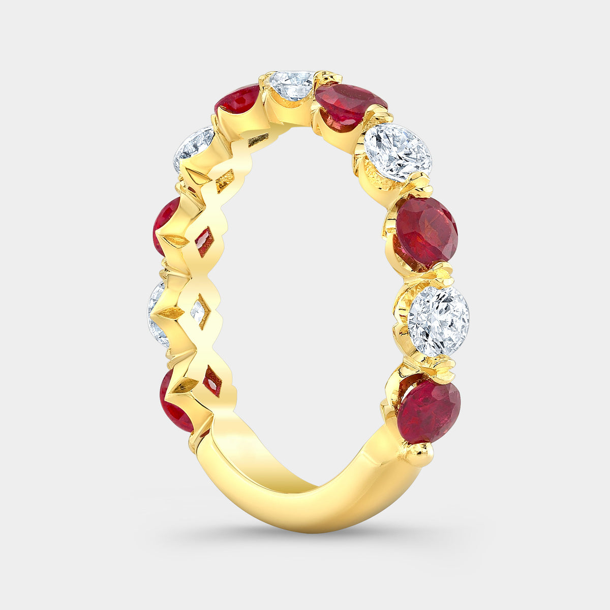 1.50ct Natural Round Diamond Ruby Single Shared Prong Yellow Gold Wedding Band in 18k Yellow Gold