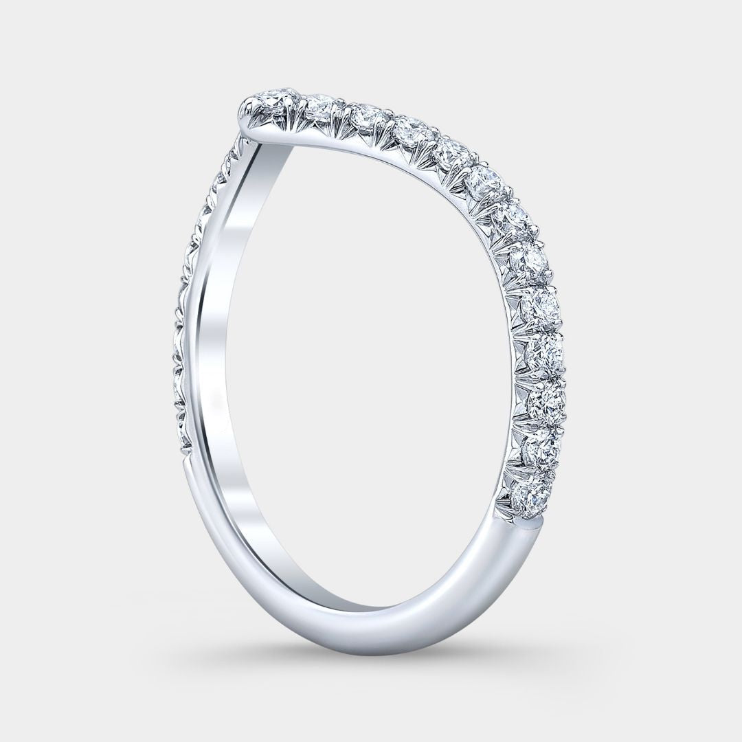0.35ct Natural Round Diamond V Shape Contour French Pave 2.20mm Platinum Wedding Band