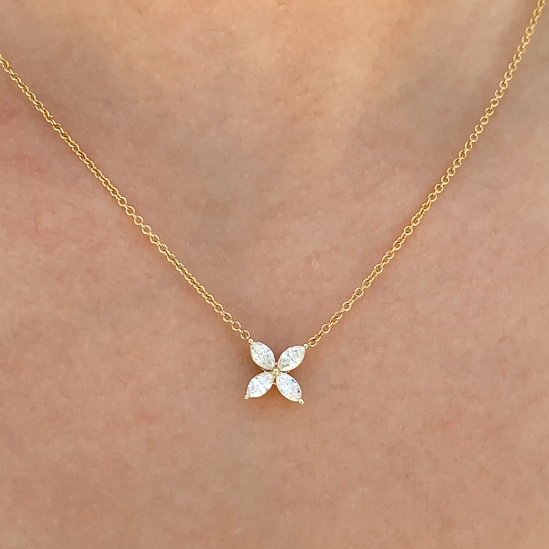 0.50ct Marquise Diamond La Fleur Pendant Yellow Gold Necklace
