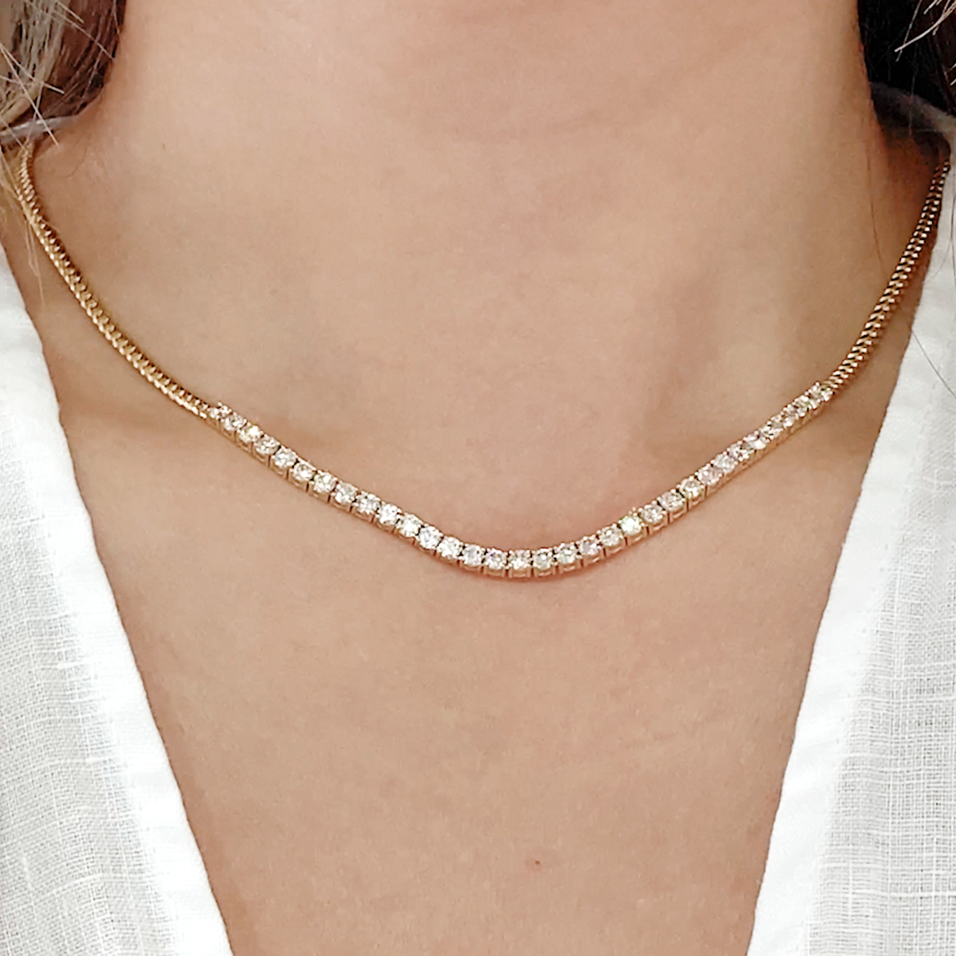 3ct Round Diamond Cuban Link Choker Line Yellow Gold Necklace in 14k Yellow Gold
