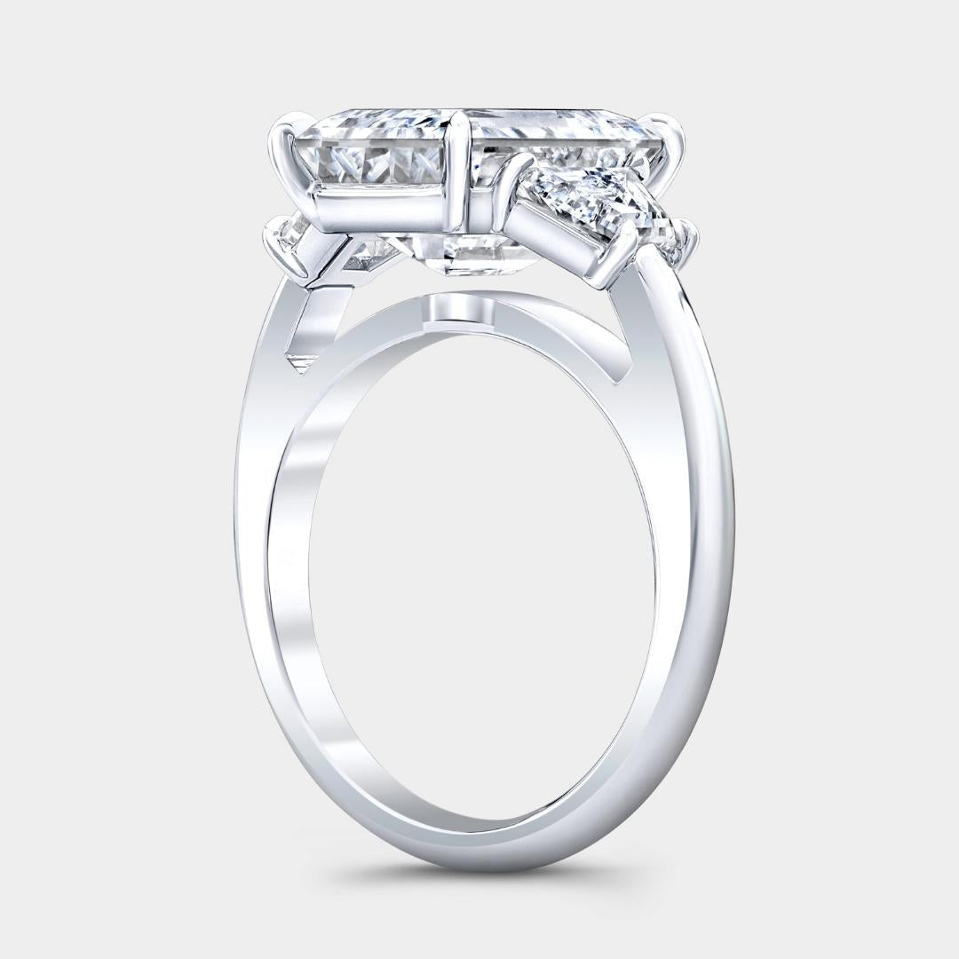 Emerald Diamond Trapezoid Three Stone Cathedral Platinum Engagement Ring