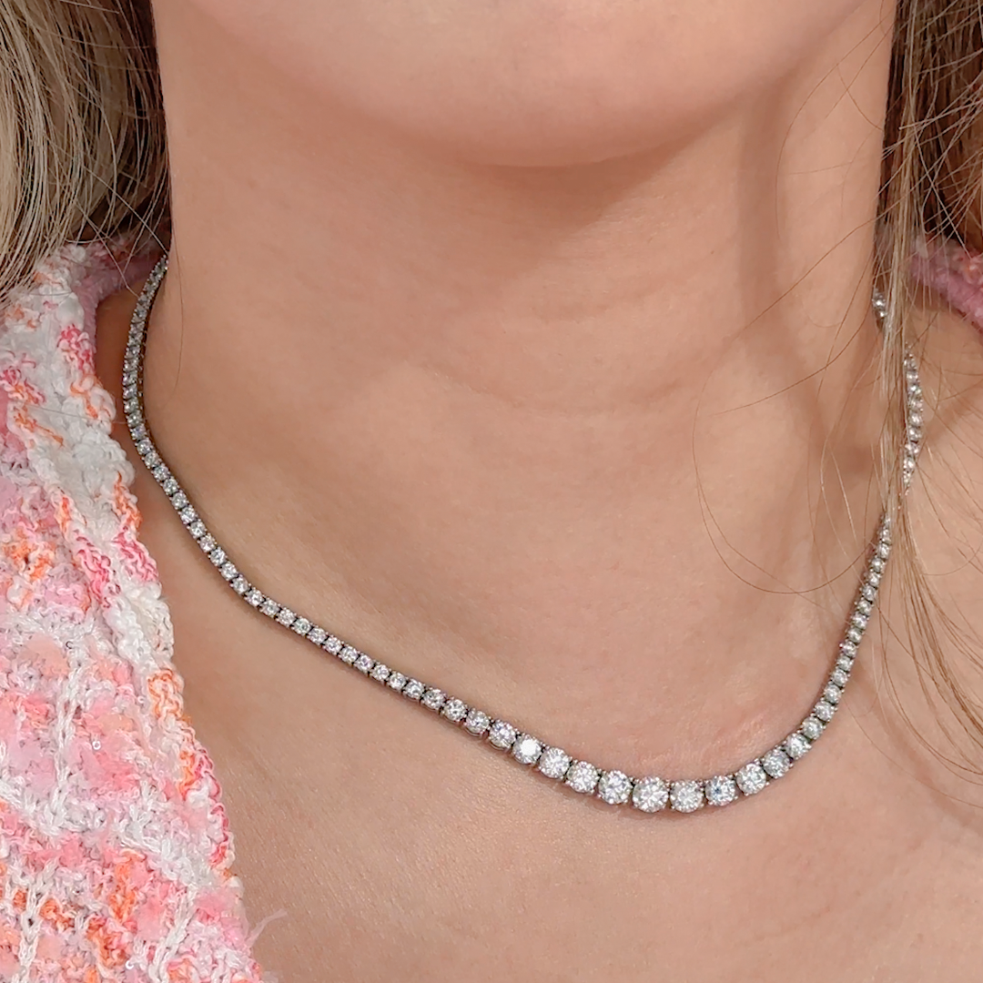 12ct Round Lab Grown Diamond Graduating White Gold Tennis Necklace