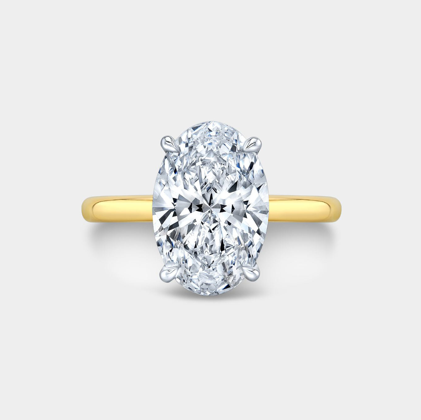 3.09ct Lab Grown Oval Diamond Hidden Halo Solitaire Yellow Gold And Platinum Engagement Ring - 3.09ct Lab Grown