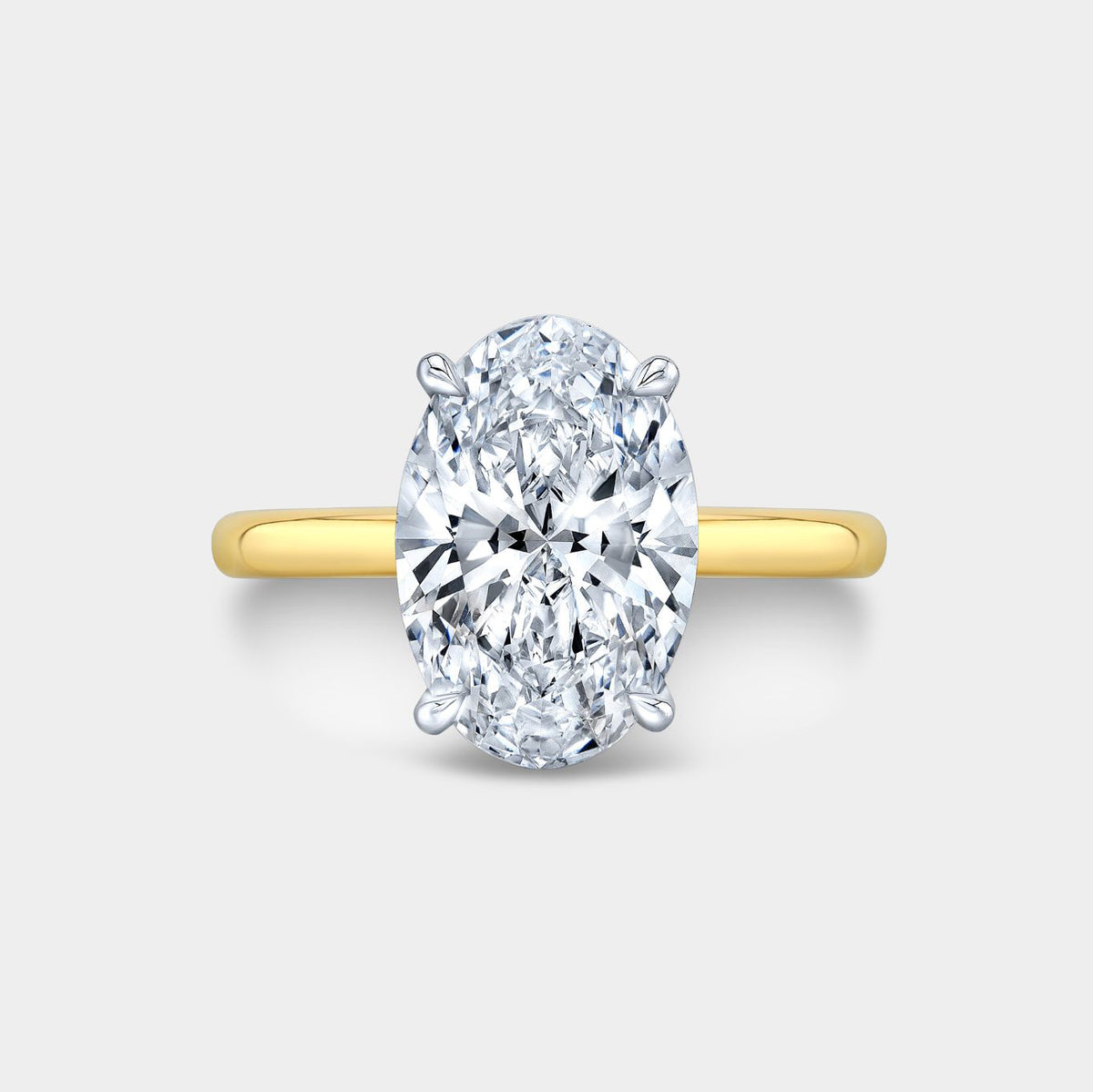 3.09ct Lab Grown Oval Diamond Hidden Halo Solitaire Yellow Gold And Platinum Engagement Ring
