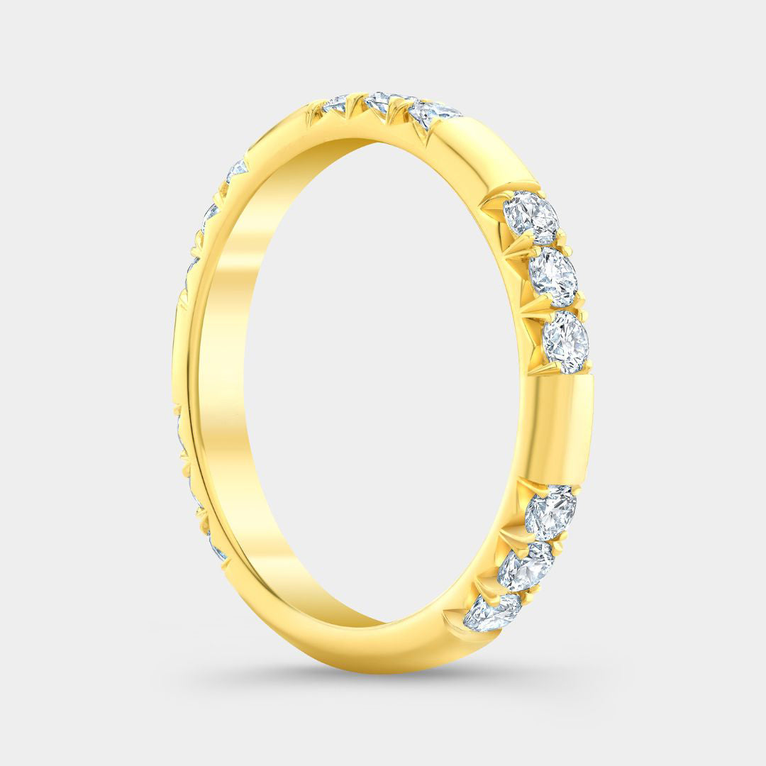 0.50ct Scattered French Pave 2.60mm Round Diamond Yellow Gold Wedding Band in 14k yellow gold