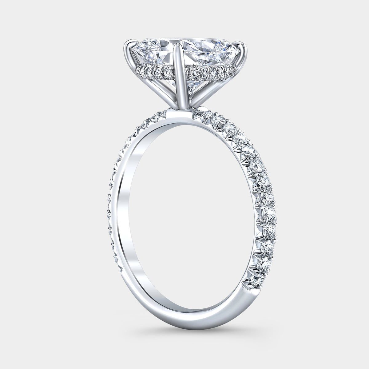 Cushion Diamond Hidden Halo with French Pave Platinum Engagement Ring