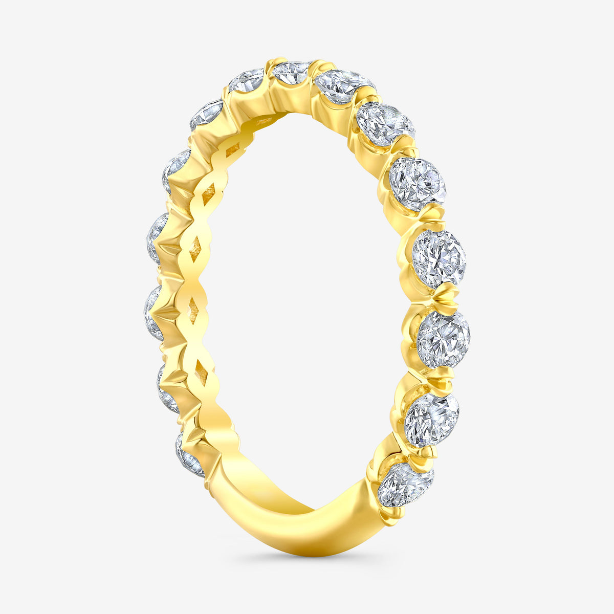 0.75ct Round Diamond Petite Shared Prong Crown Cut 3/4 Way Yellow Gold Wedding Band in 18k Yellow Gold