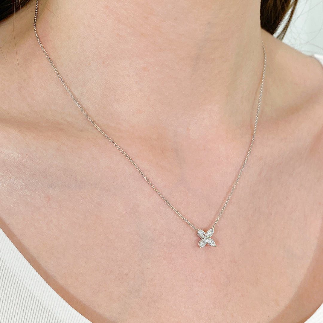 0.50ct Marquise Diamond La Fleur Pendant White Gold Necklace