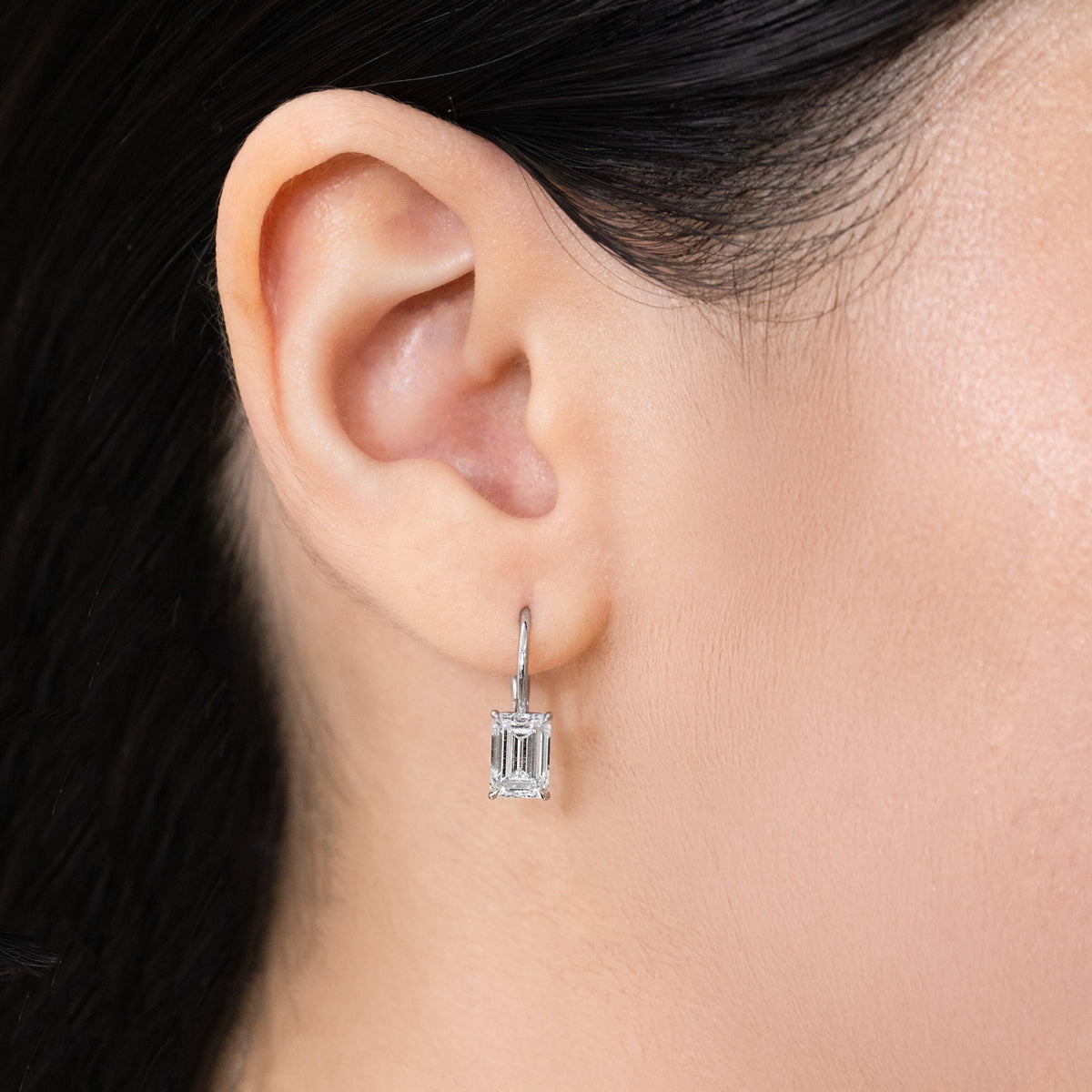 2.75ct Emerald Diamond Dangle French Clip Platinum Earrings