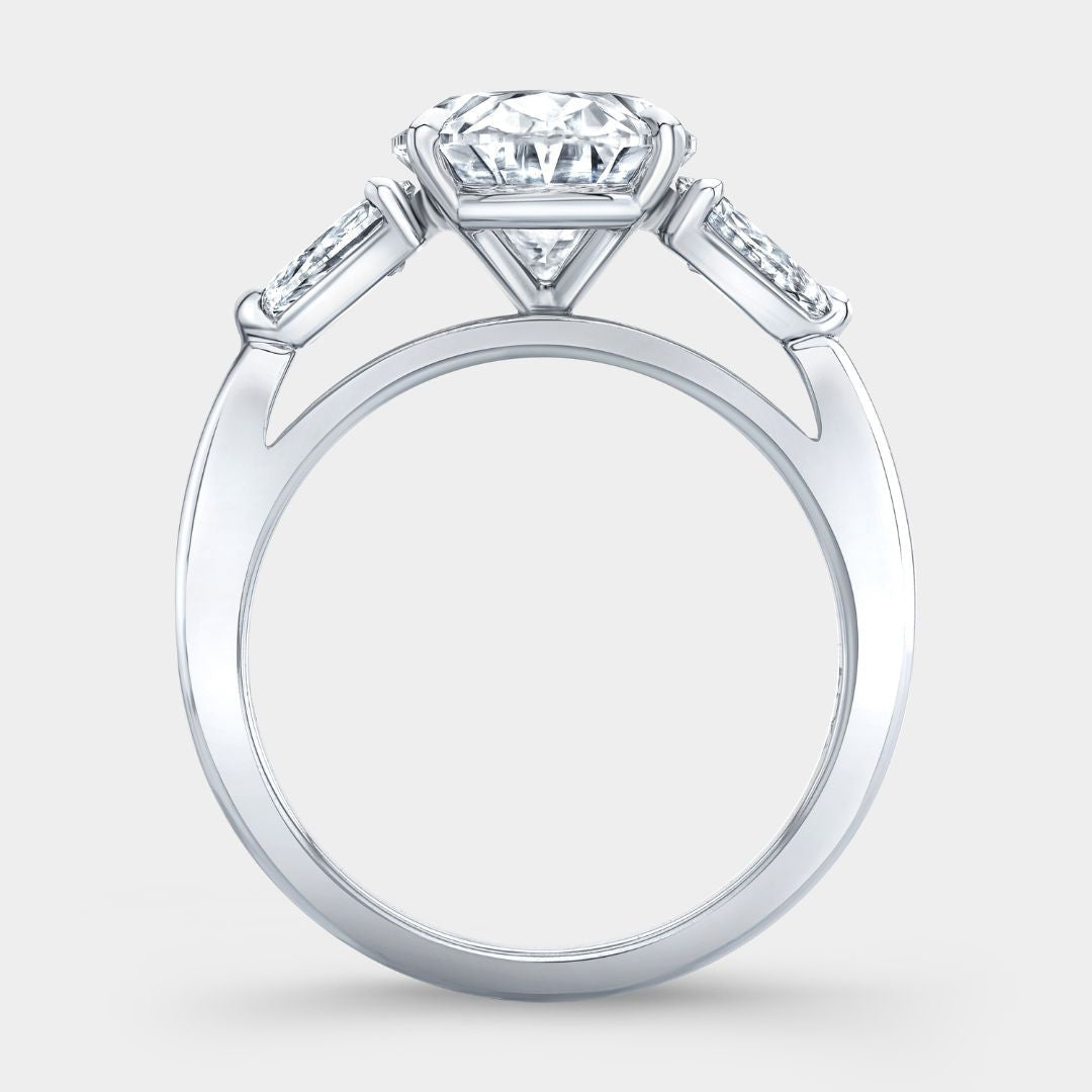 3.51ct Lab Grown Oval 3 Stone with Pear Shape Side Diamond Platinum Engagement Ring - 3.51ct Lab Grown