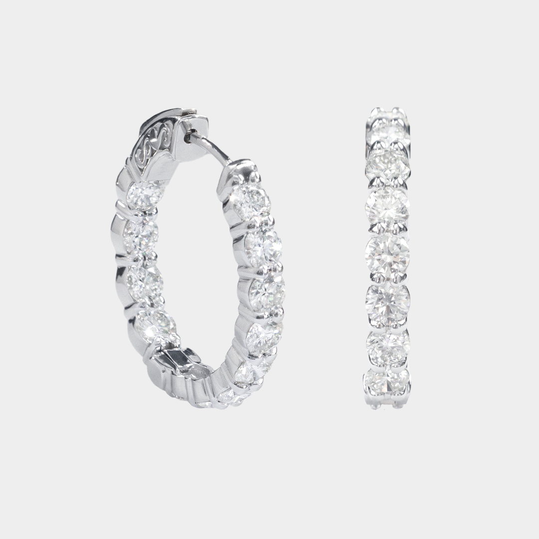 3.5ct Round Diamond Inside Out Hoop White Gold Earrings in 14k White Gold