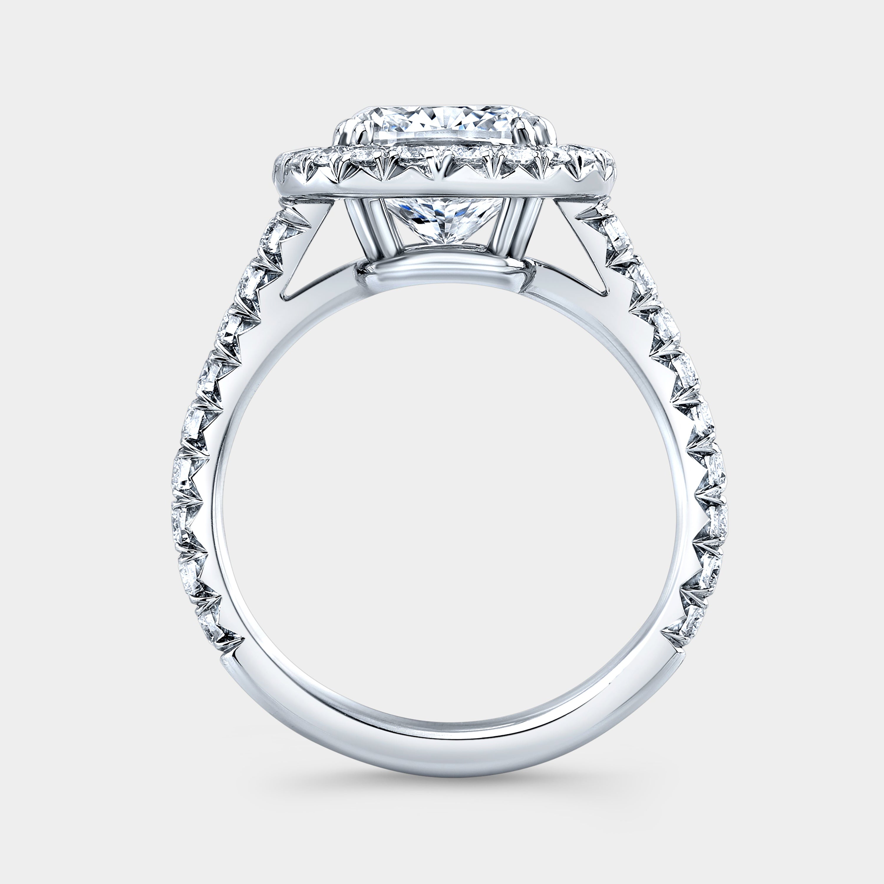 Cushion Halo with French Pave Platinum Engagement Ring - 1.50ct Lab Grown