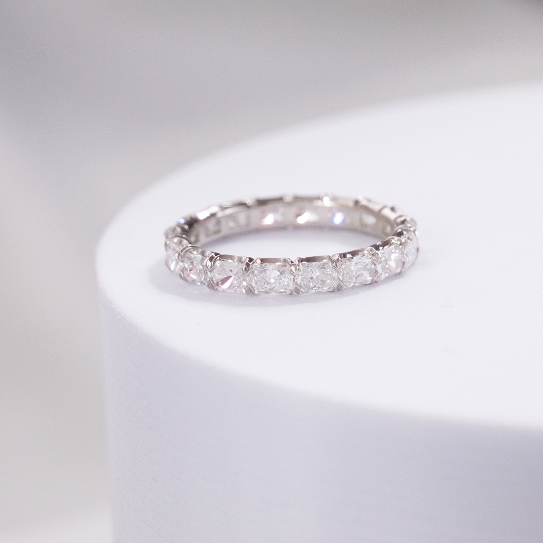 2ct Radiant Diamond East West Petite Platinum Eternity Band