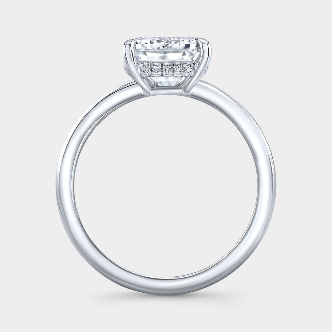 Emerald Diamond Hidden Halo Solitaire Platinum Engagement Ring