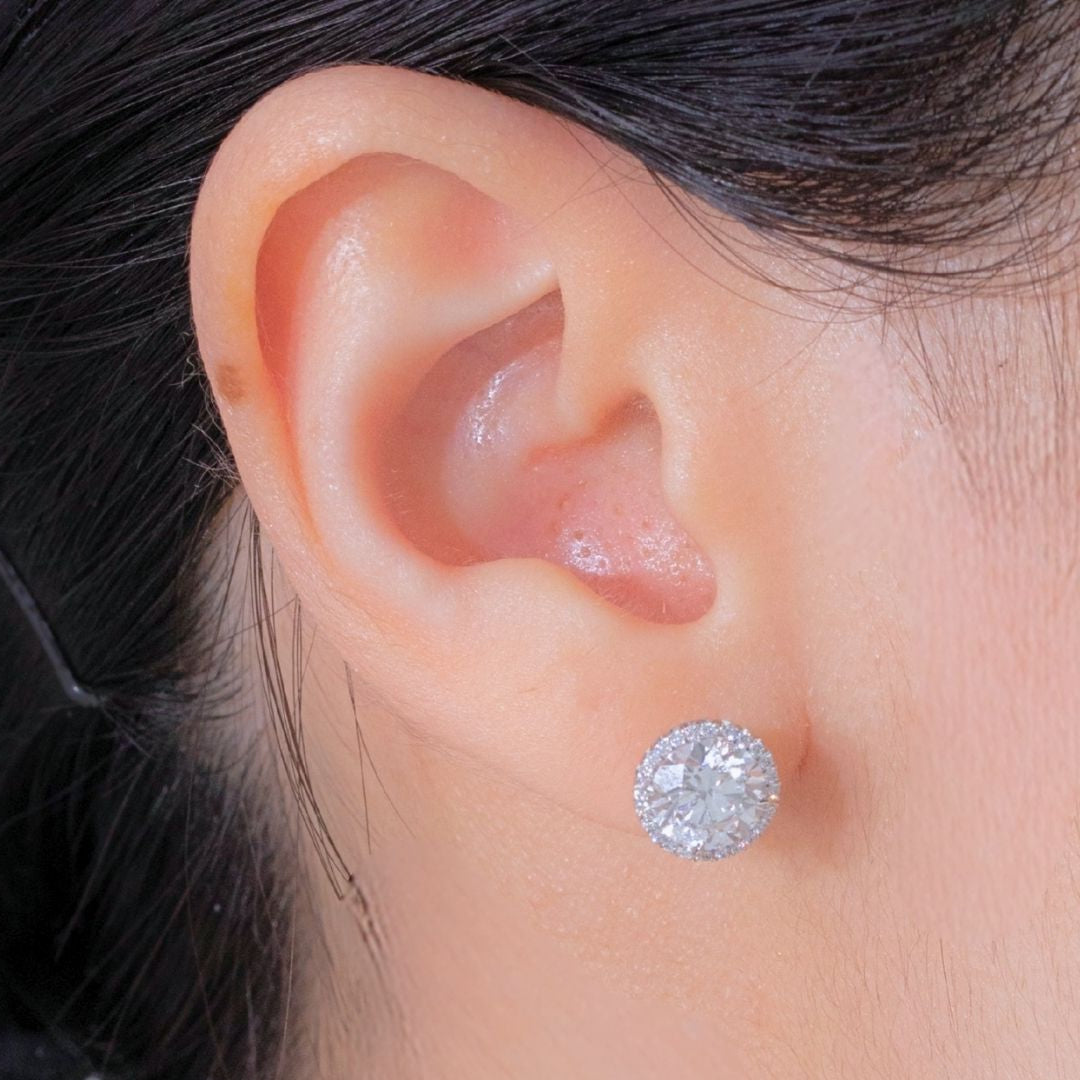 3ct Round Diamond Halo White Gold Stud Earrings