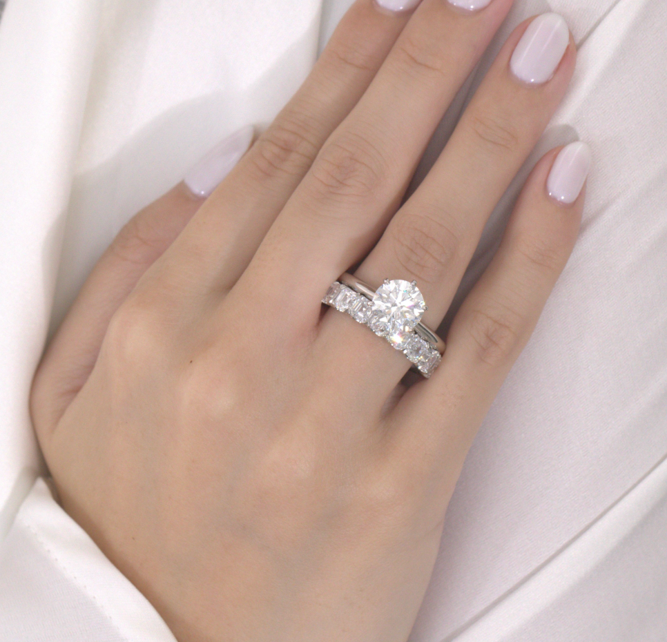 4ct Lab Grown Asscher Diamond Chloe 4.0mm Platinum Wedding Band