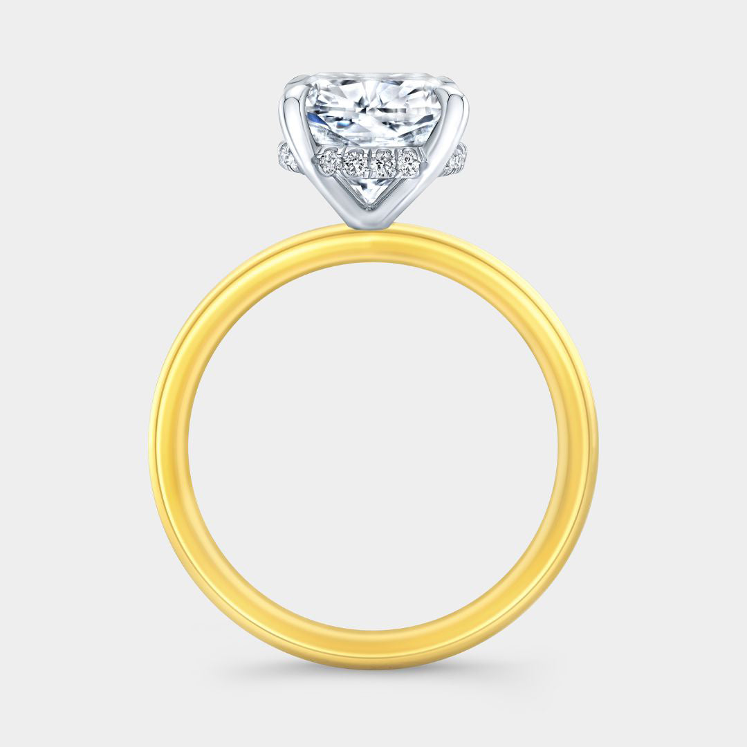 Cushion Diamond Hidden Halo Solitaire Yellow Gold And Platinum Engagement Ring