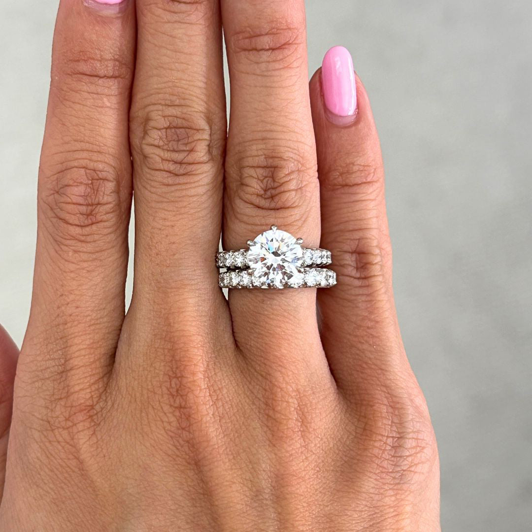 1ct Lab Grown Round Diamond Reverse Taper French Pave Platinum Wedding Band