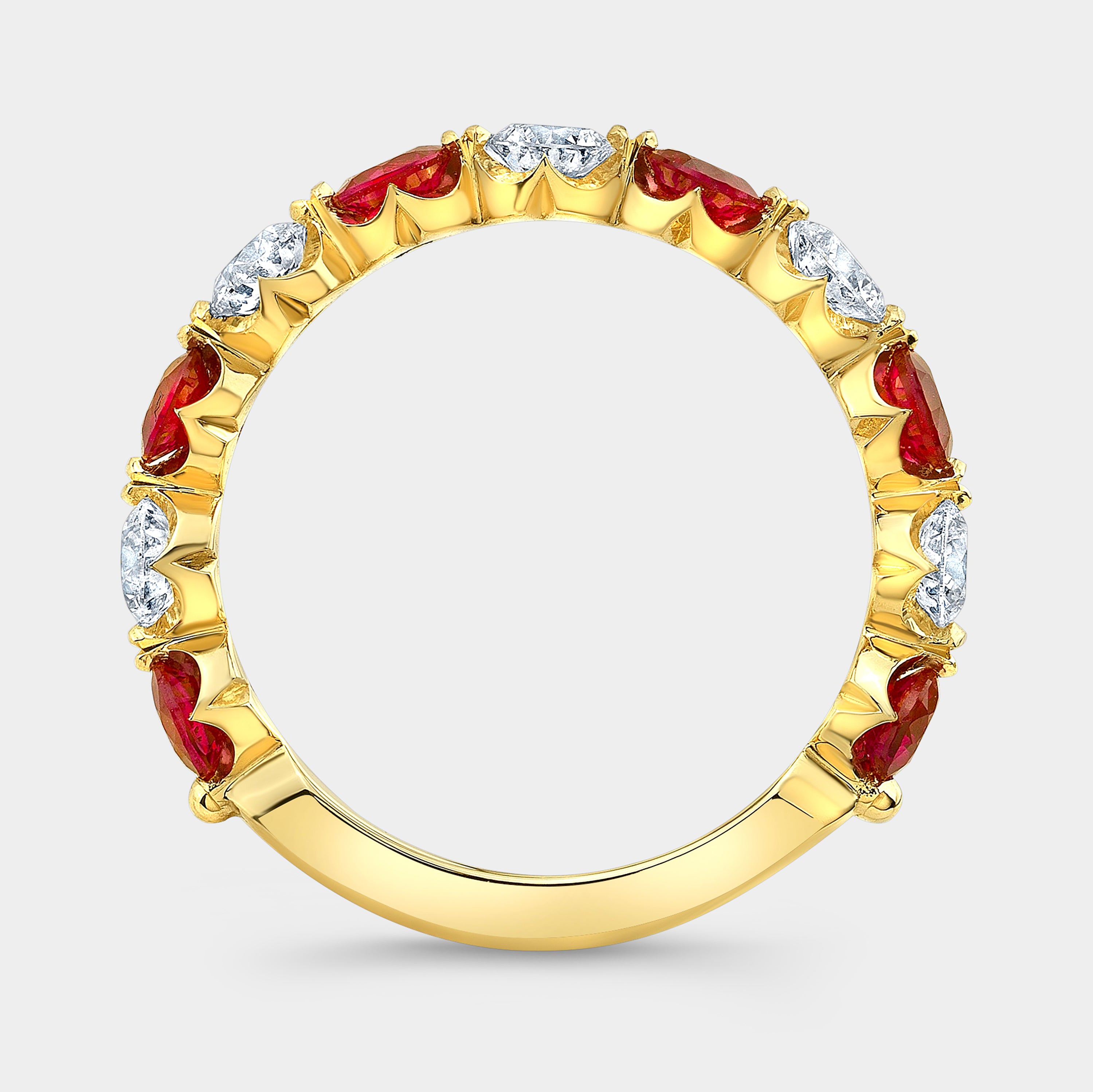 1.50ct Natural Round Diamond Ruby Single Shared Prong Yellow Gold Wedding Band in 18k Yellow Gold