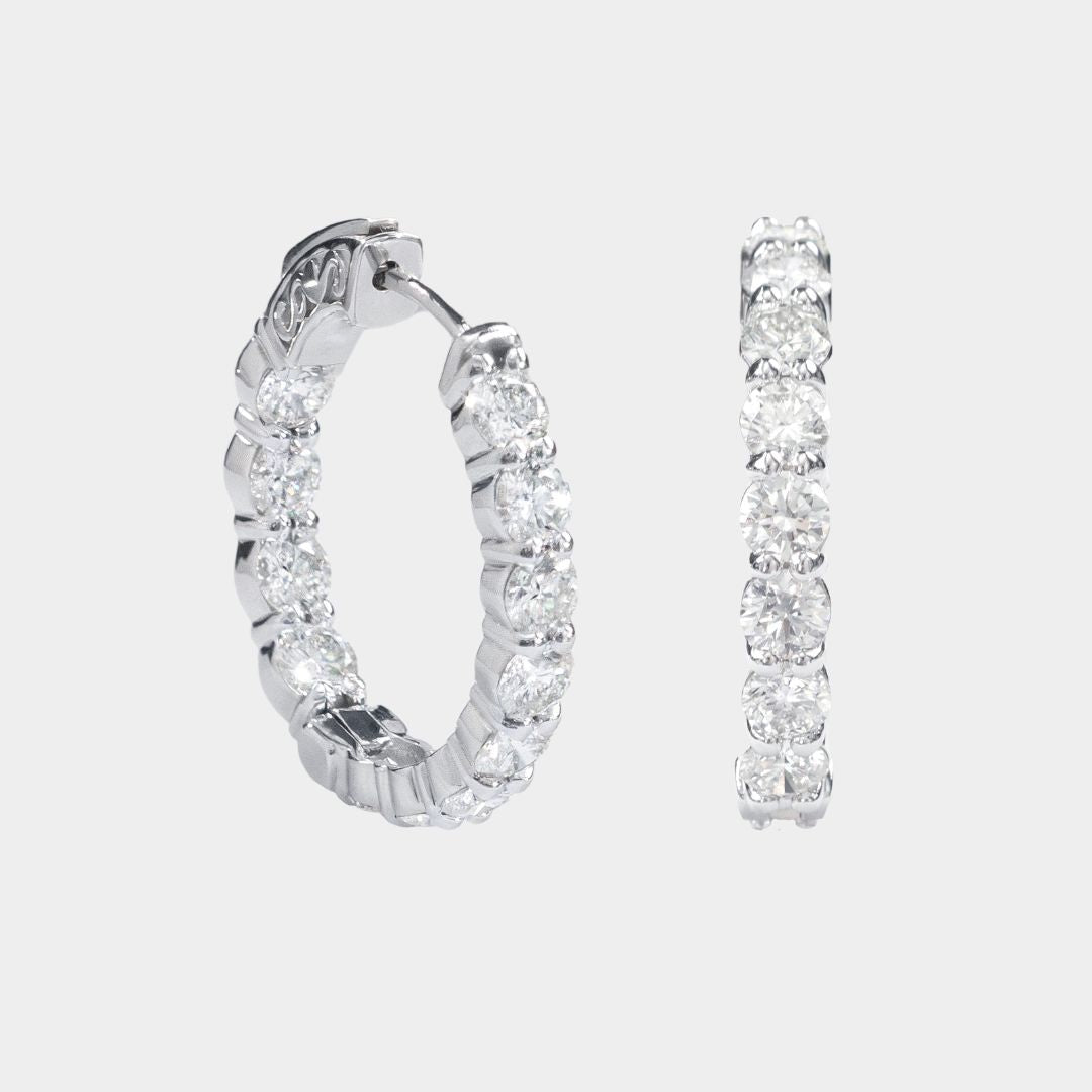 3.65ct 1 Inch Natural Diamond 14k White Gold Hoop Earrings