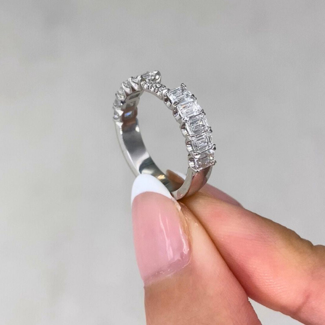 1.50ct Lab Grown Emerald Diamond Contour 3.80mm Platinum Wedding Band