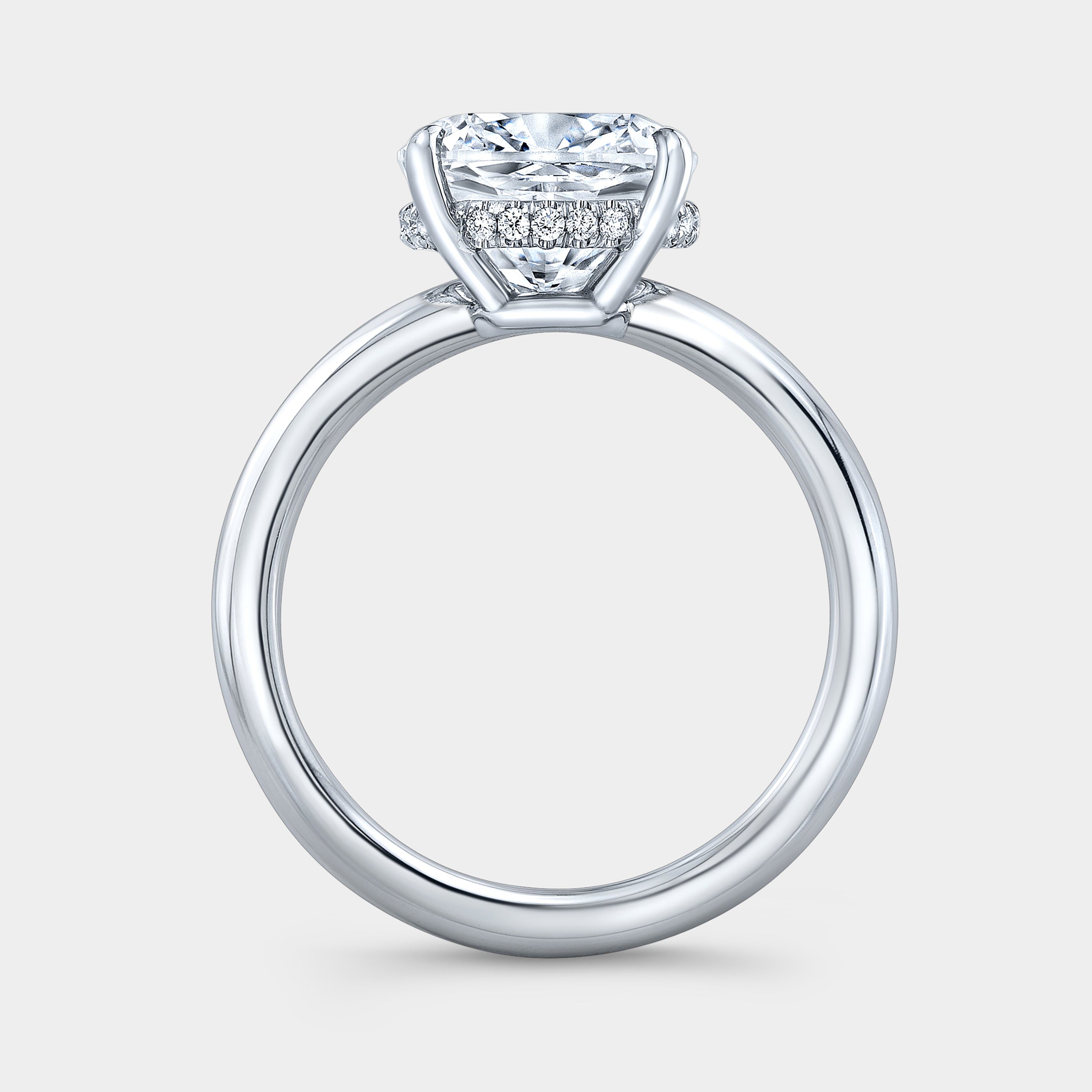 Cushion Diamond Extra Low Profile Hidden Halo Solitaire White Gold Engagement Ring