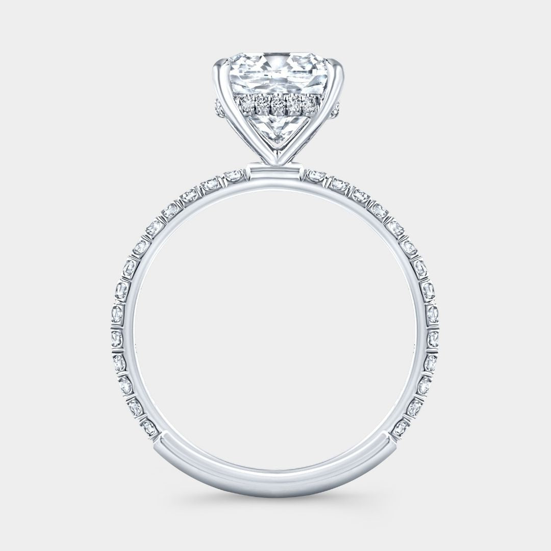 Cushion Diamond Hidden Halo Delicate Pave White Gold Engagement Ring in 14k white gold