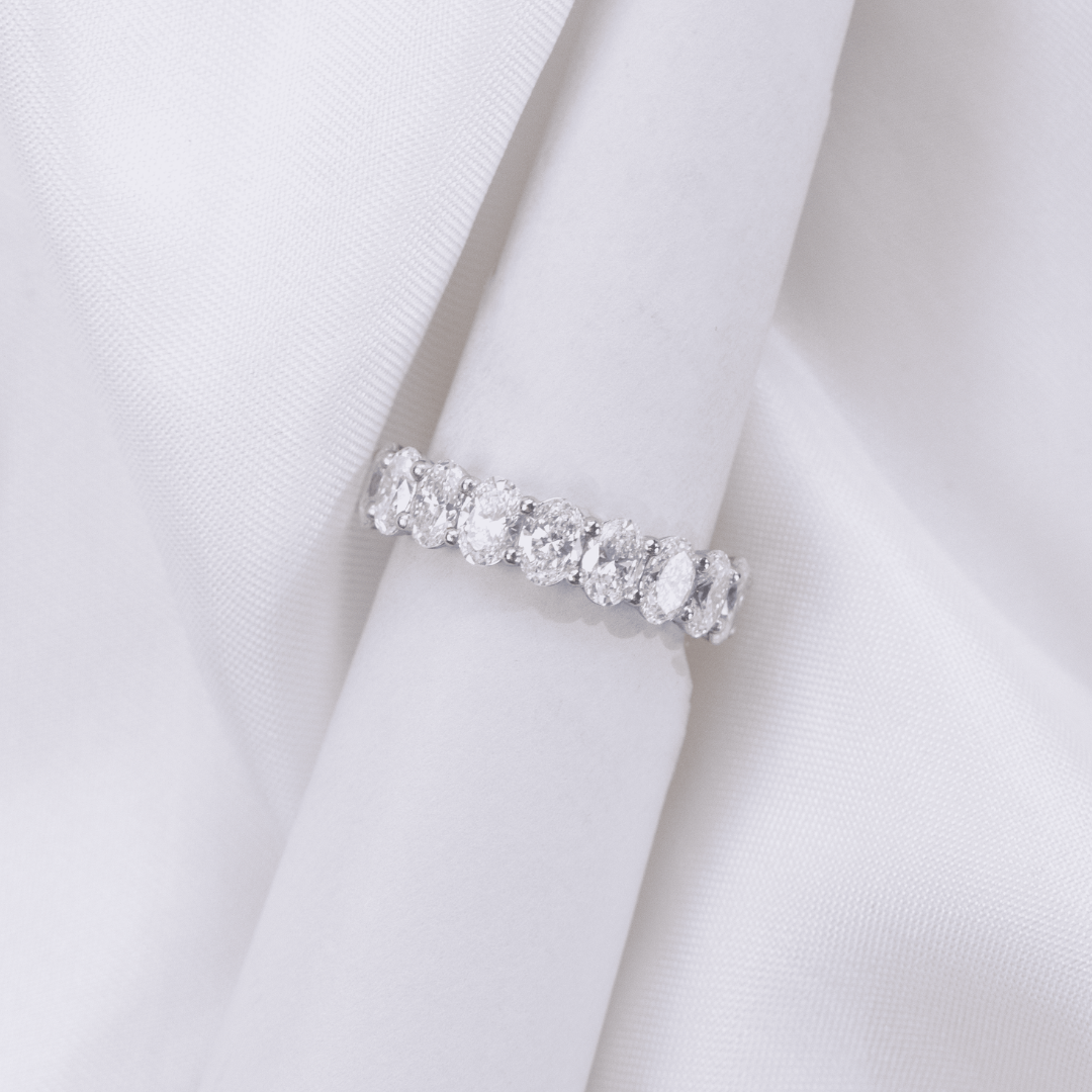 3ct Lab Grown Oval Diamond 9 Stone White Gold Wedding Band in 18k white gold