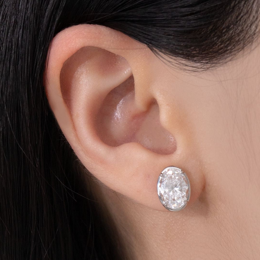 4ct Lab Grown Oval Diamond White Gold Stud Earrings in 18k white gold