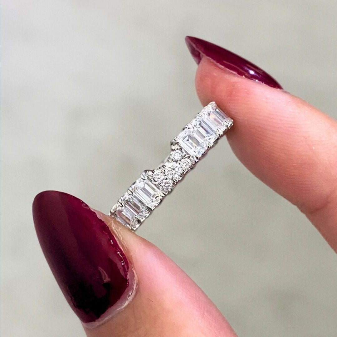 3.50ct Ribbon Contour Lab Grown Emerald Diamond 3.80mm Eternity Band in platinum