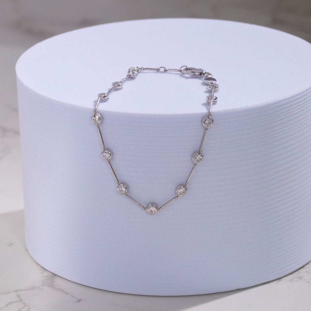 1ct Dainty Floating Lab Diamond Bezel Set Bracelet in 18k white gold