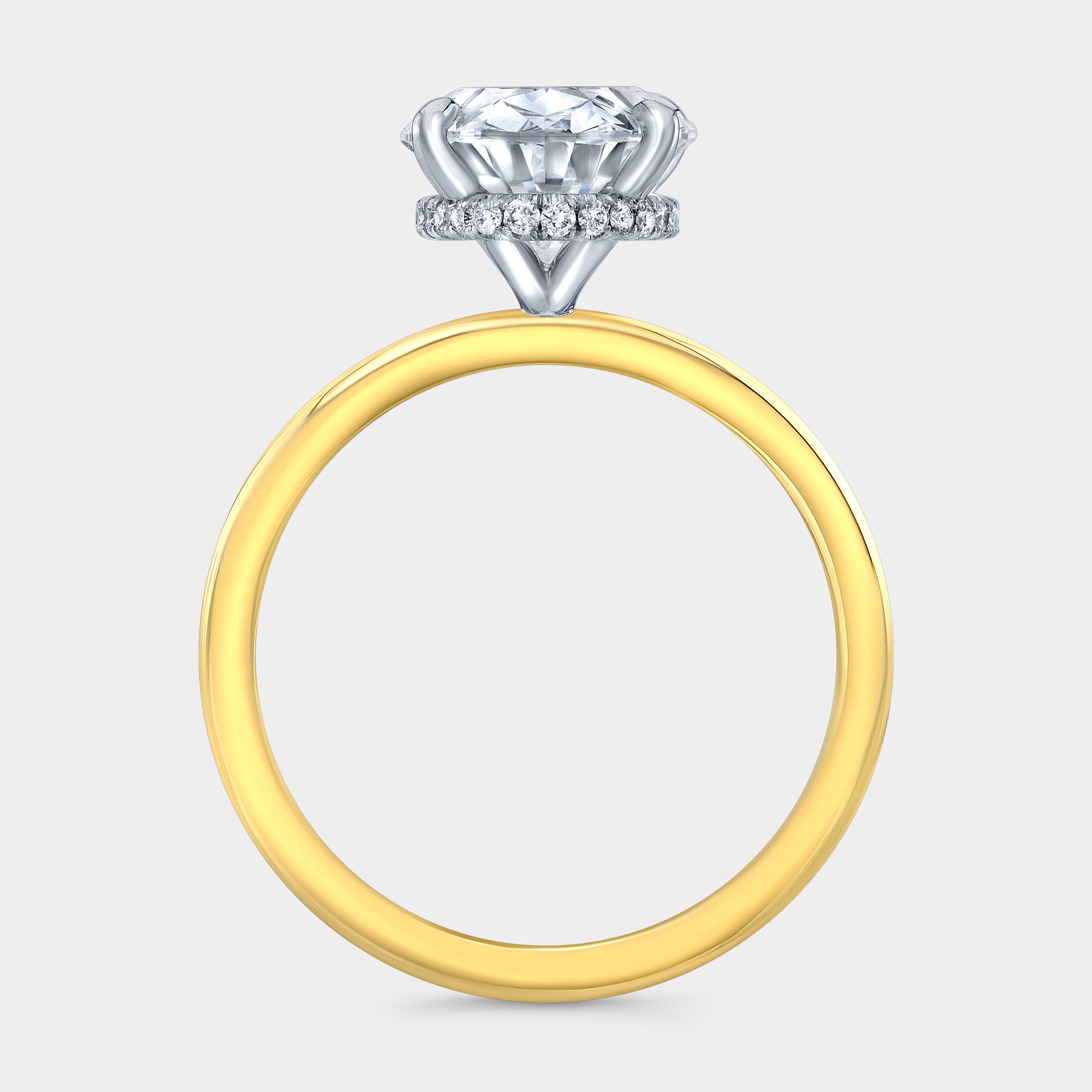 3ct Oval Diamond Full Wrap Hidden Halo Yellow Gold And Platinum Solitaire Engagement Ring