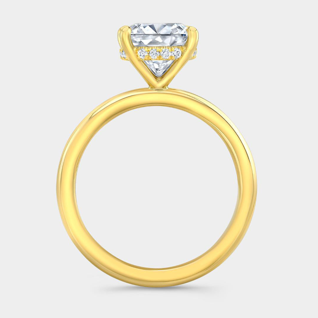 Cushion Diamond Hidden Halo Solitaire Yellow Gold Engagement Ring in 14K yellow gold