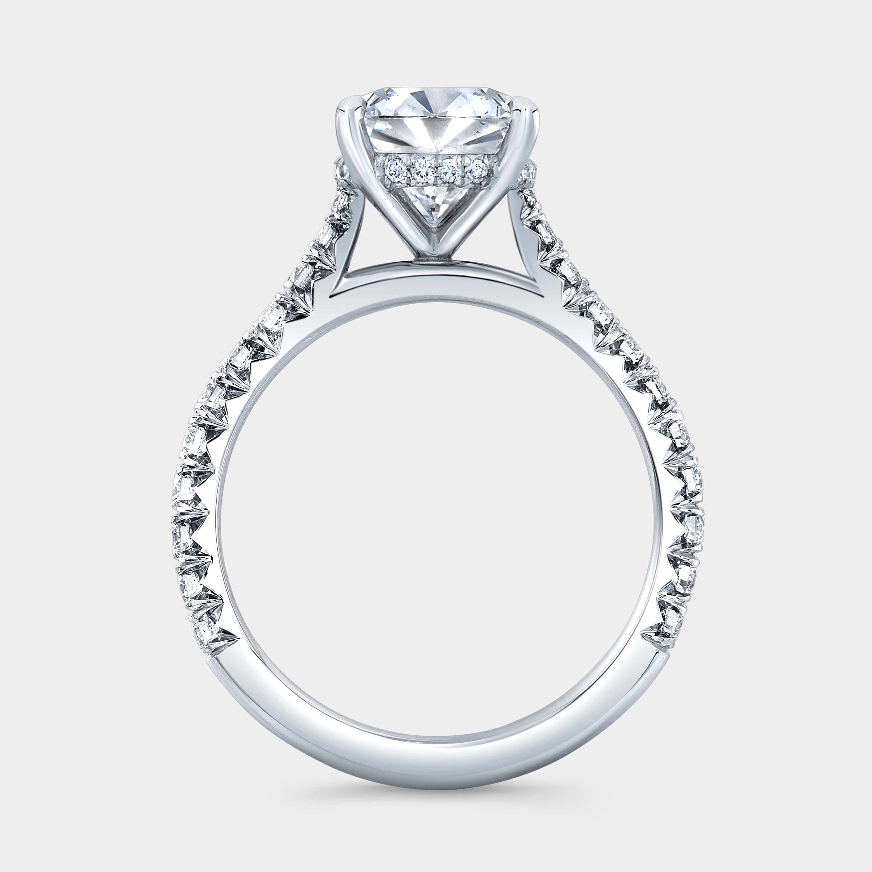 Cushion Diamond Hidden Halo Cathedral French Pave White Gold Engagement Ring