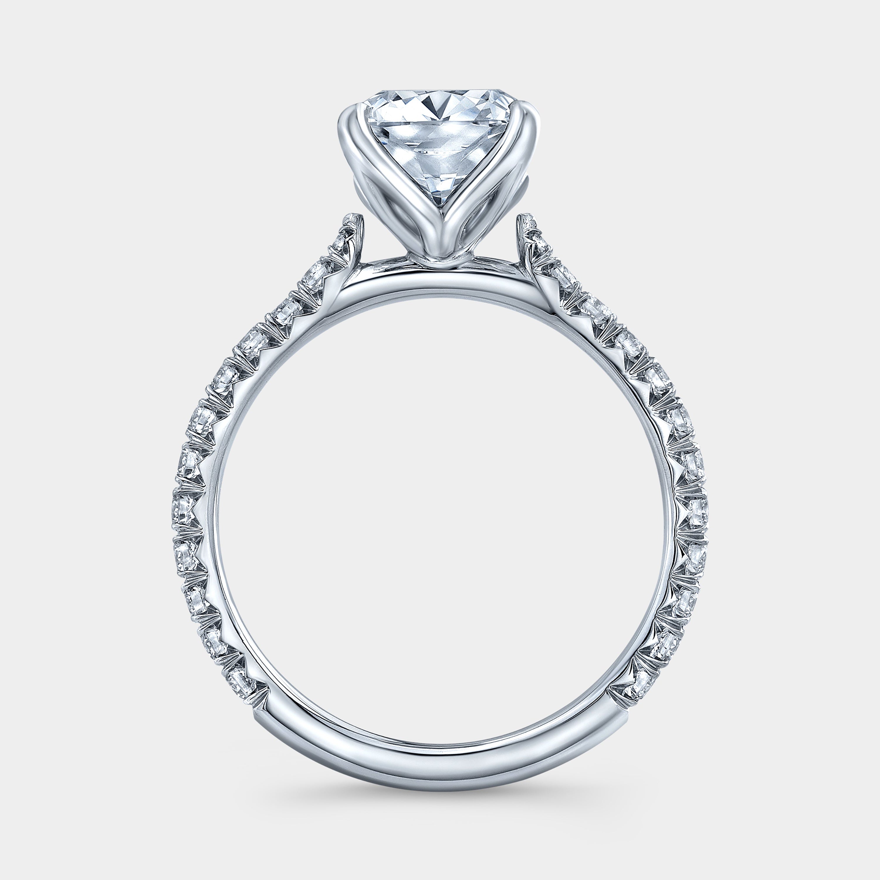 Cushion Diamond Tulip Cathedral French Pave Platinum Engagement Ring