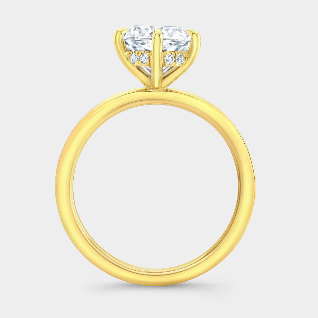 Cushion Diamond 6 Prong Hidden Halo Solitaire Yellow Gold Engagement Ring in 18k yellow gold