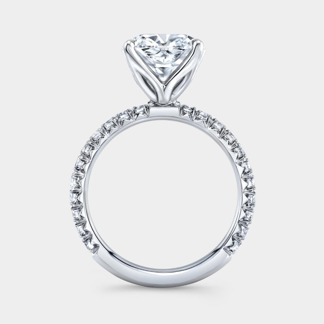 Cushion Diamond Tulip French Pave Platinum Engagement Ring