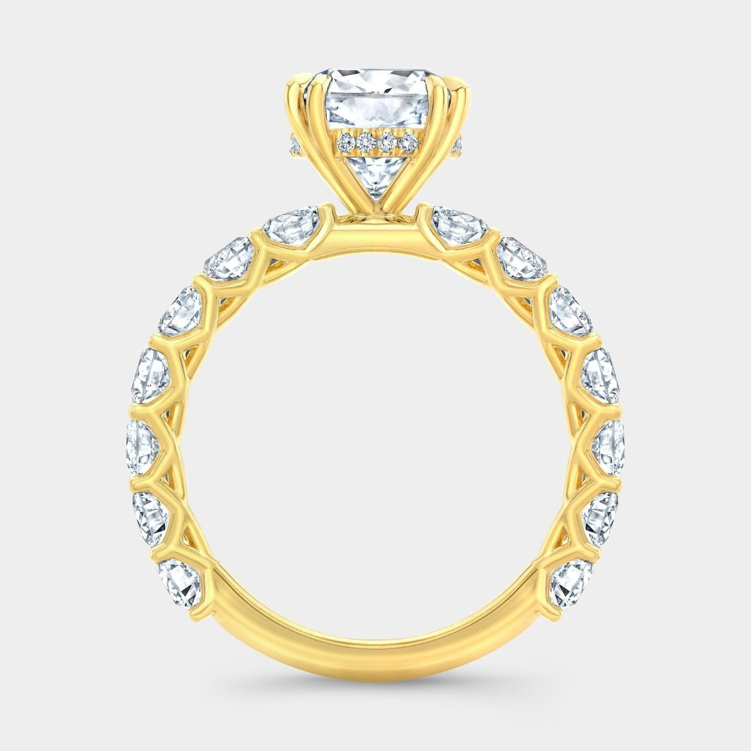 Cushion Diamond Double Prong Hidden Halo Eloise Trellis Yellow Gold Engagement Ring in 18k yellow gold