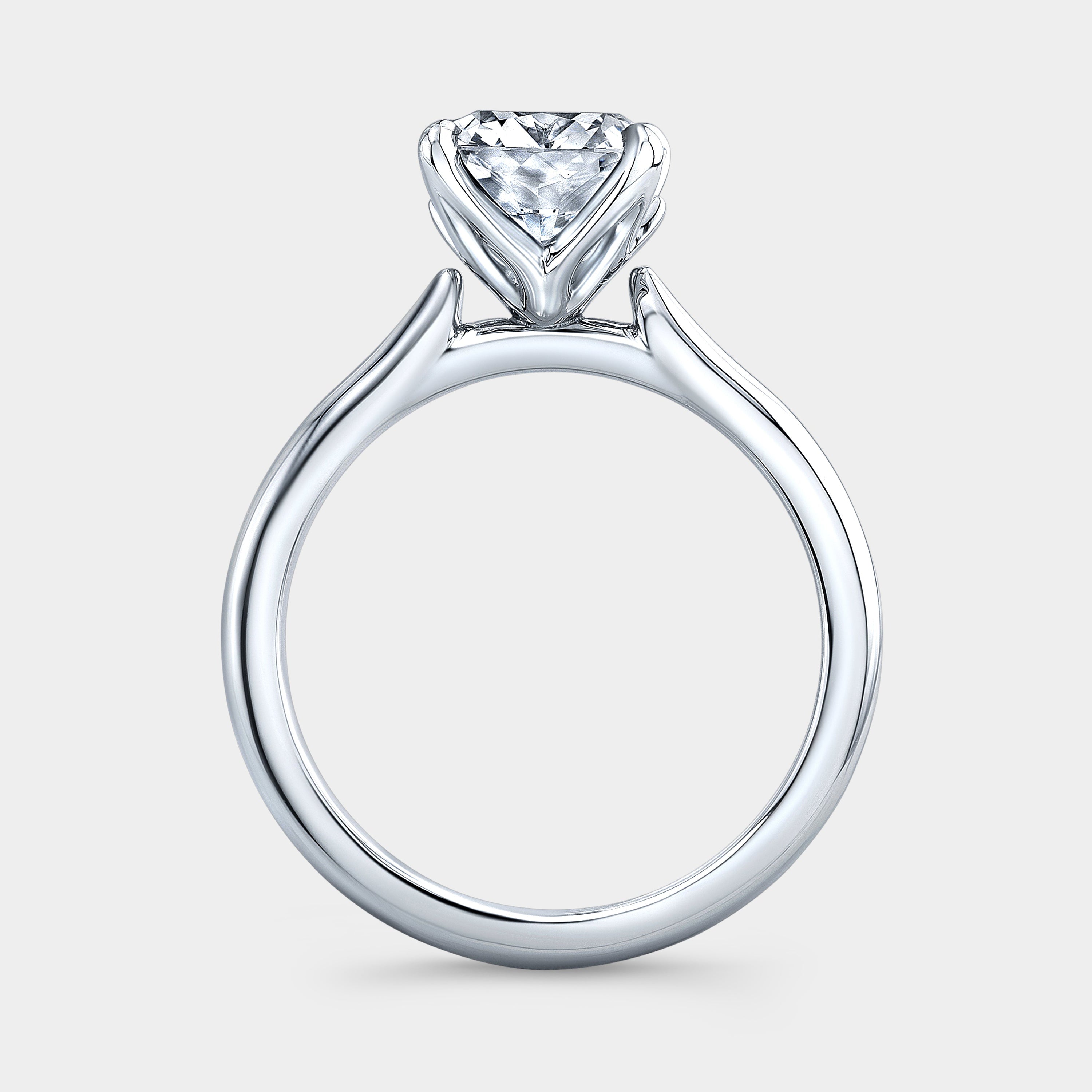 Cushion Diamond Tulip Cathedral Solitaire Platinum Engagement Ring