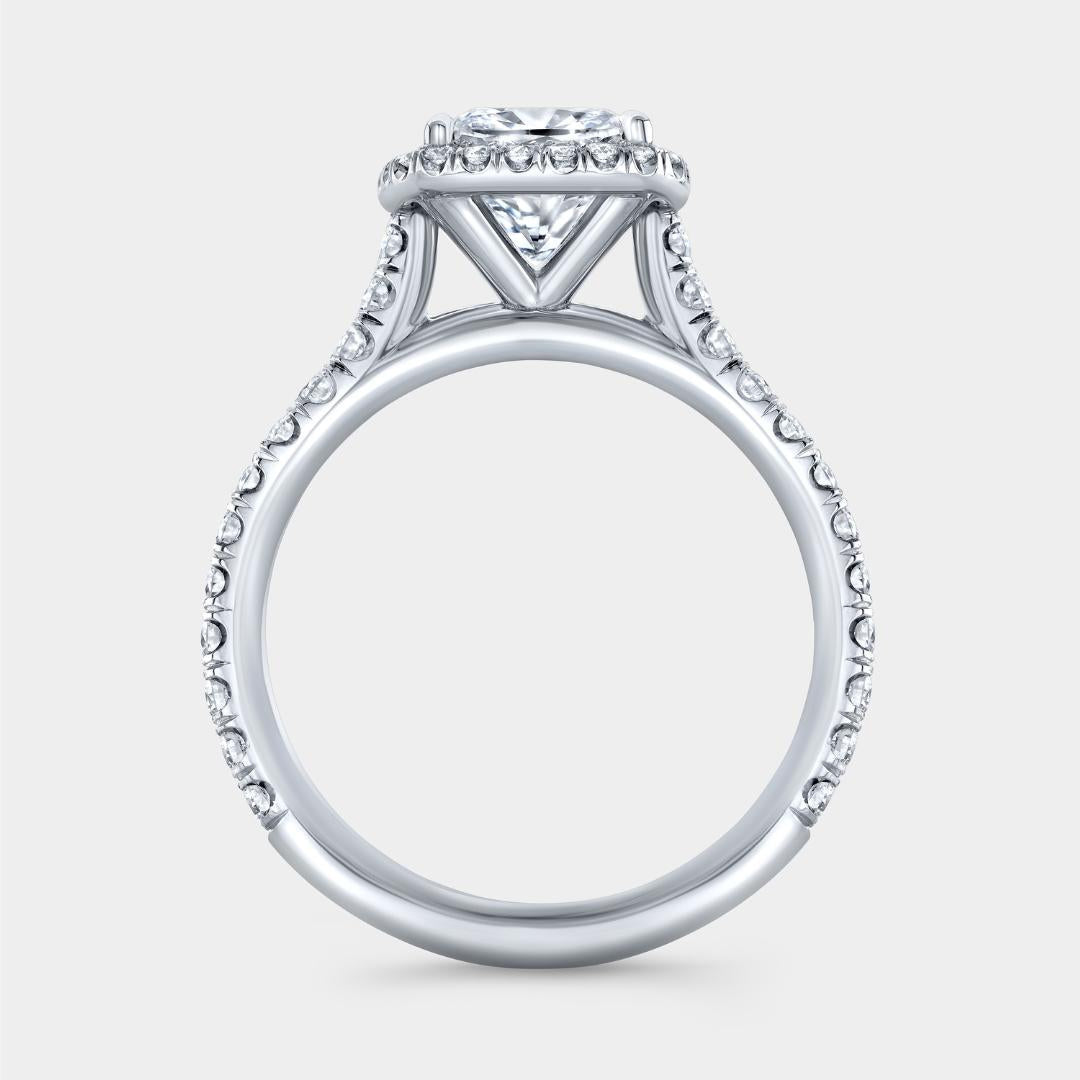 Cushion Diamond Seamless Halo U Pave Cathedral Platinum Engagement Ring - 1.50ct Lab Grown